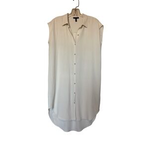 Eileen Fisher Sleeveless Silk Button Up Shirt Dress Tunic Beige XS TP